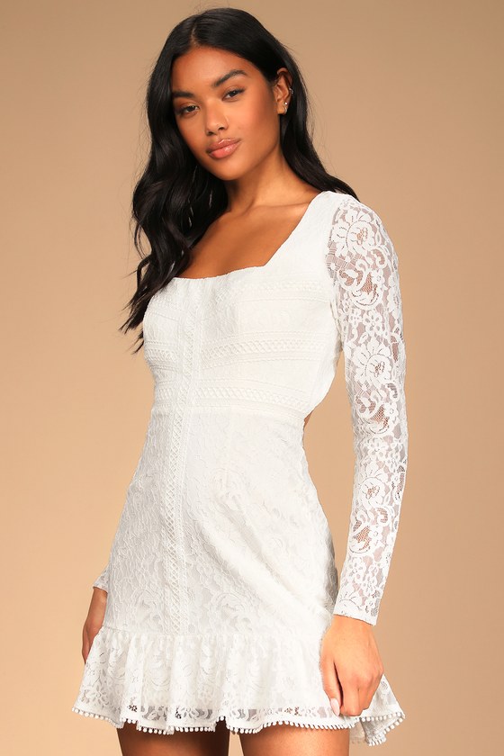 White Lace Dress - Long Sleeve Mini ...